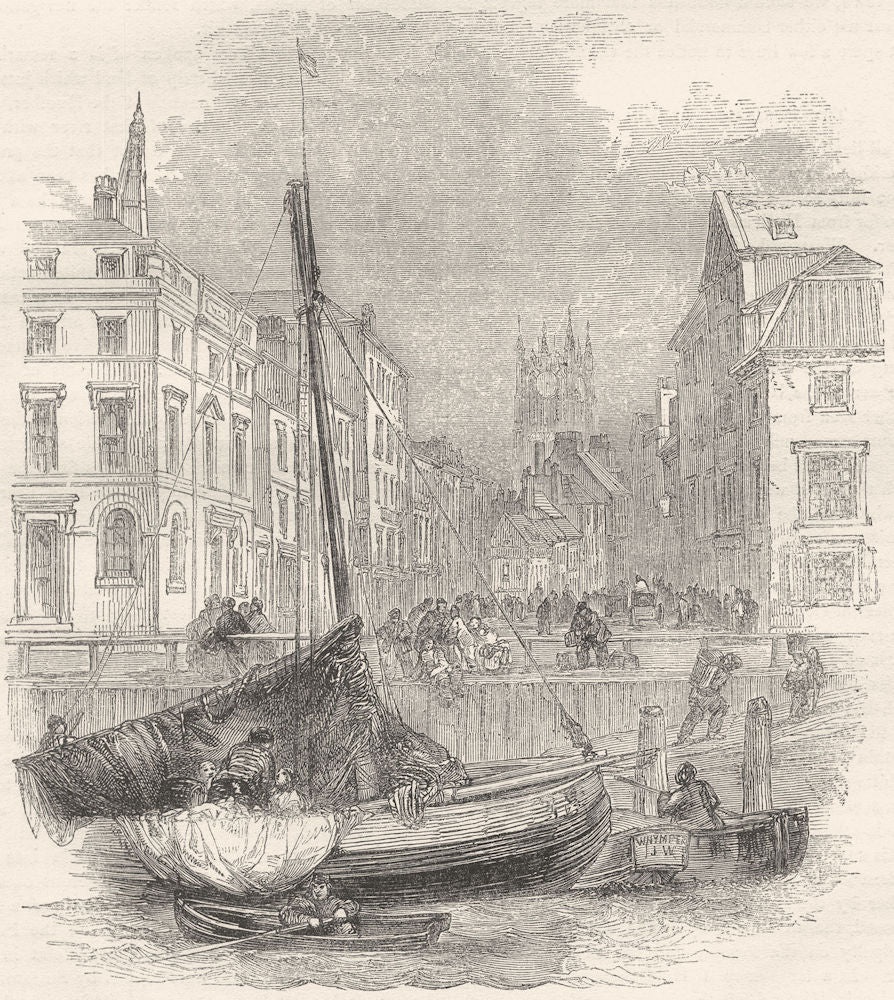 YORKSHIRE. Hull, from The Pier, Looking Up Queen Street 1850 old antique print